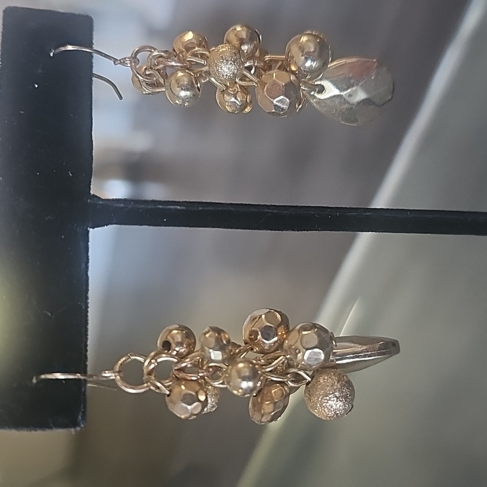 Vintage Retro Gold Beaded Drop Hook Earrings